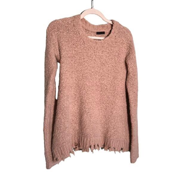 ATM Anthony Thomas Melillo XS Tan Distressed Hem Sweater Crew Alpaca Merino Wool - Picture 1 of 7